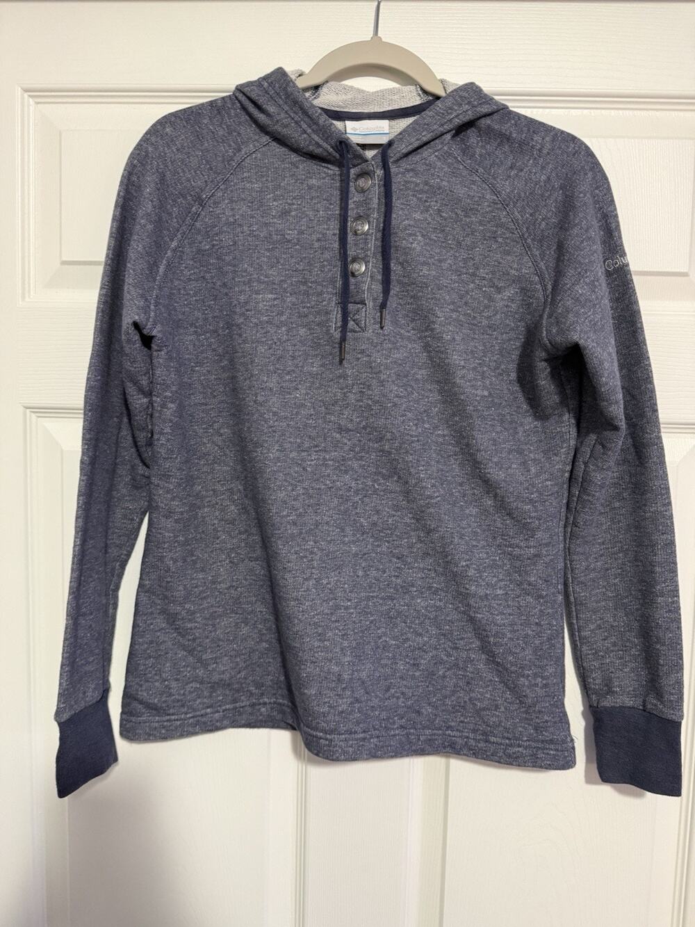 Columbia Men's Blue Pullover Hoodie S Cotton Knit Drawstring Logo